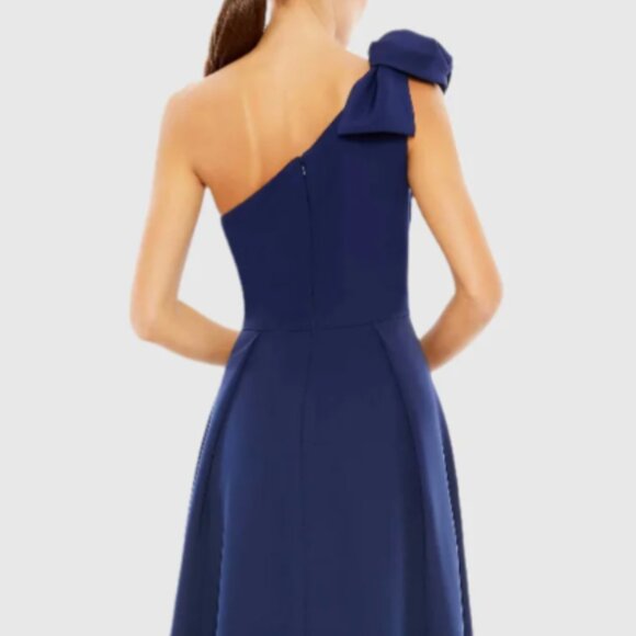 MAC DUGGAL 26989 BOW ONE SHOULDER A-LINE MIDNIGHT NAVY GOWN sz 6 - Picture 5 of 7
